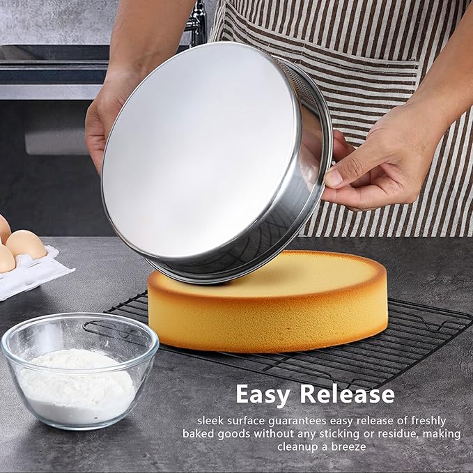 LIANYU 9 Inch Round Cake Pan Set of 3, Stainless Steel Layer Deep Round Baking Cake Pan Set, Metal Baking Tins Mold Perfect for Brownie Lasagna, Dishwasher & Oven Safe