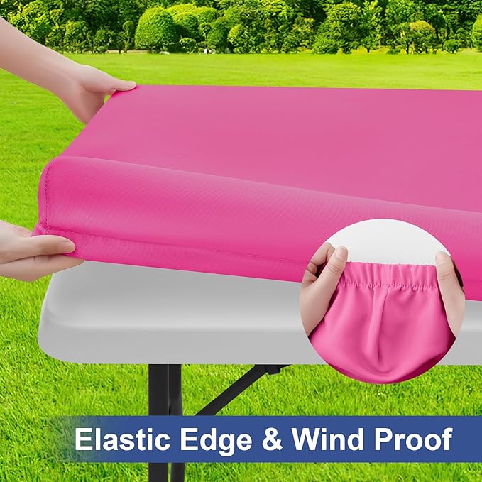 homing Rectangle Table Cloth Cover, Waterproof Polyester Elastic Fitted Tablecloth, Fits for 6 Foot Folding Tables, Washable Table Protector for Picnic, Camping, Outdoor (Rose Pink, 30" x 72")