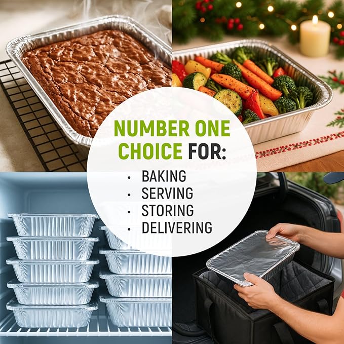 Aluminum Foil Pans - Half-Size 9" x 13", Pack of 25 - USA-Made Disposable Aluminum Trays for Steam Table & Chafing Racks - Great for Baking, Catering, BBQ, Parties, Food Delivery