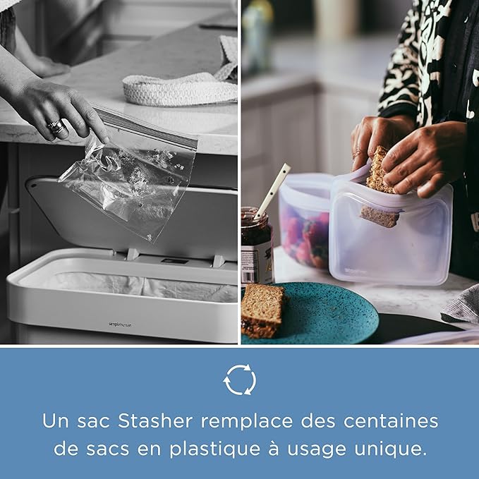 Stasher Premium Silicone Reusable Food Storage Snack Bag, Clear, Microwave, Sous Vide, Dishwasher, Oven and Freezer Safe, BPA Free, Leak-free, Eco-friendly, 12 Oz