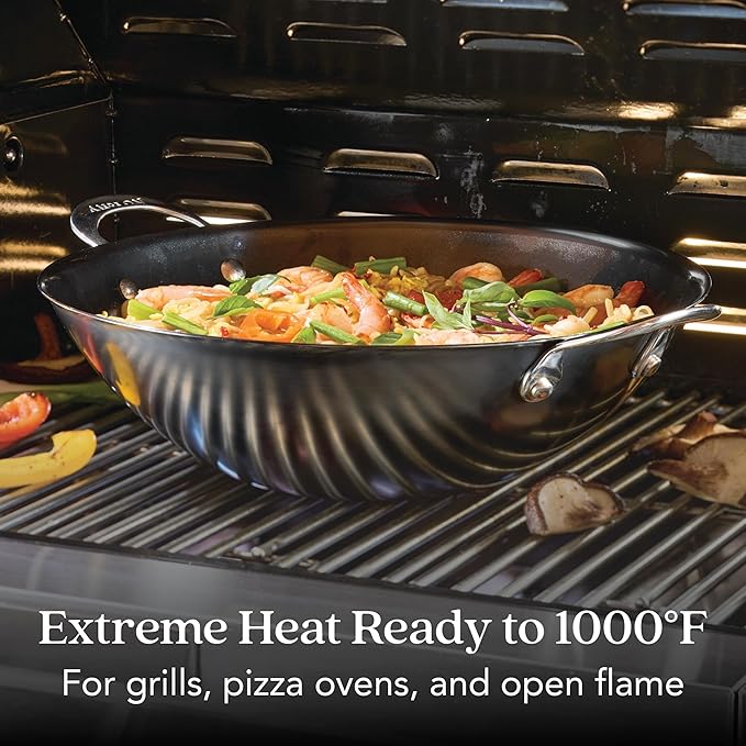 Anolon Everlast N2 Carbon Steel Wok/Stir-Fry Pan, Compatible with All Cooktops, Metal Utensil Safe, 14 Inch - Black