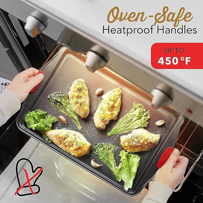 Eatex Nonstick Bakeware Set, 15-Piece with Muffin Pan, Cake Pan & Cookie Sheets for Baking, Steel Baking Sheets for Oven with Kitchen Utensils - Black