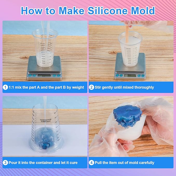Silicone Mold Making Kit - 20A Liquid Silicone Rubber (1:1 Mix), Non-Toxic & Bubble Free Platinum Cure Silicone for Making Molds for Resin, Soap, Concrete, Craft Molds - 141oz Total