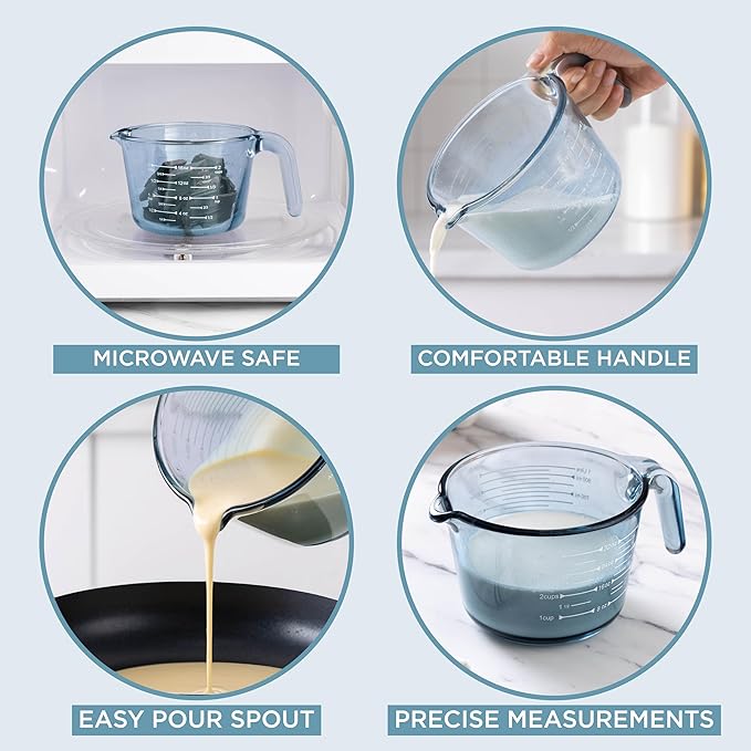 COOK WITH COLOR Glass Measuring Cups - Ideal for Cooking and Baking, Blue