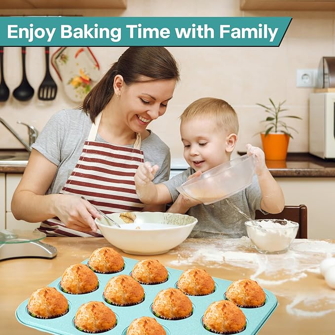 2-Pack Blue 12-Cup Non-Stick Muffin Pan | Healthy Baking | Easy Cleaning Muffin Tin | Durable & Versatile Muffin Cup | Perfect for Mini Cupcakes (Blue)