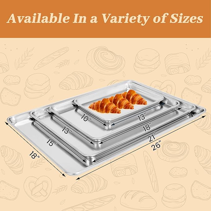 6 Pack Large Size Baking Sheet Pans, Aluminum Commercial Cookie Sheets Non-Stick, 21"x15"