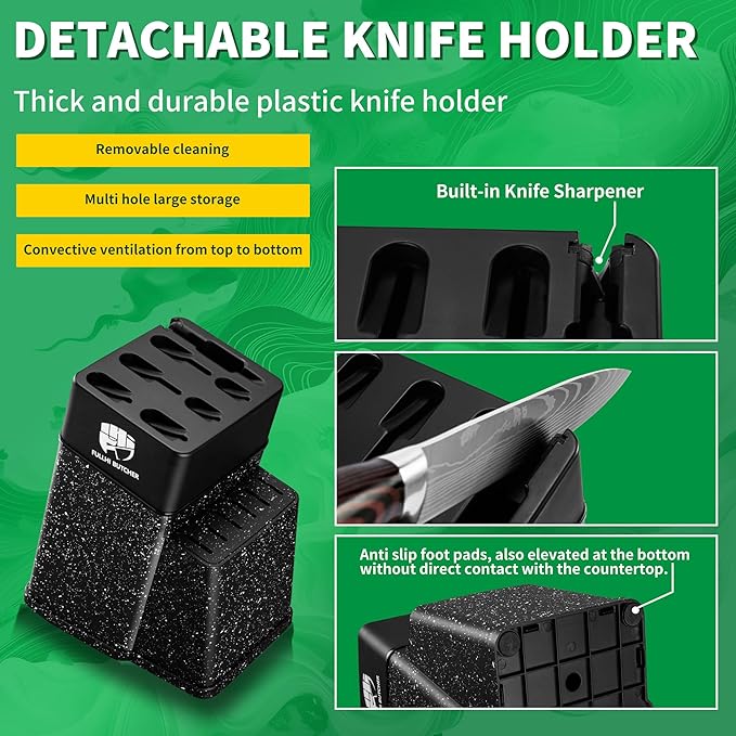 FULLHI 8pcs block Knife Set,chef's Knves Set with Block and Sharpener, Kitchen Knife Set,Multi-colour Handle, Gifts for Men Women