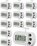 Frienda 12 Pack White Digital Fridge Thermometer Waterproof Refrigerator and Freezer Room Max/min Record Function LCD Screen Refrigerator Thermometer with Hook and Magnetic Back for Home