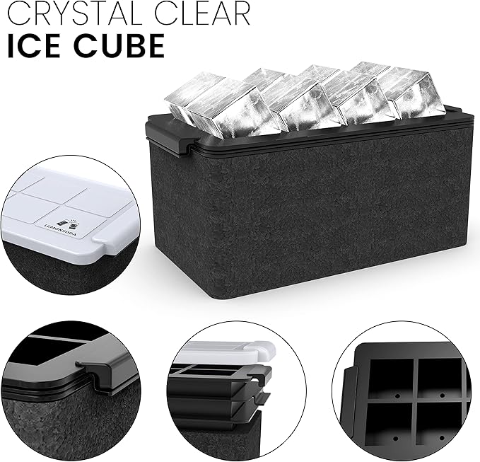 LEMONSODA Crystal Clear Ice Cube Maker Tray - Makes 8 2" Square Ice Cubes Mold for Whiskey, Scotch, and Cocktails - Premium Packaging