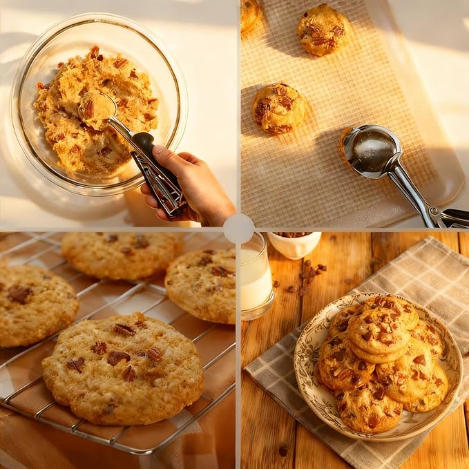 Cookie Scoops for Baking Set of 3, Include 1 tablespoon/2 tablespoon/3 tablespoon, 18/8 Stainless Steel Cookie Scooper for Baking, Non-slip Grip, Ice Cream Scooper with Trigger Release