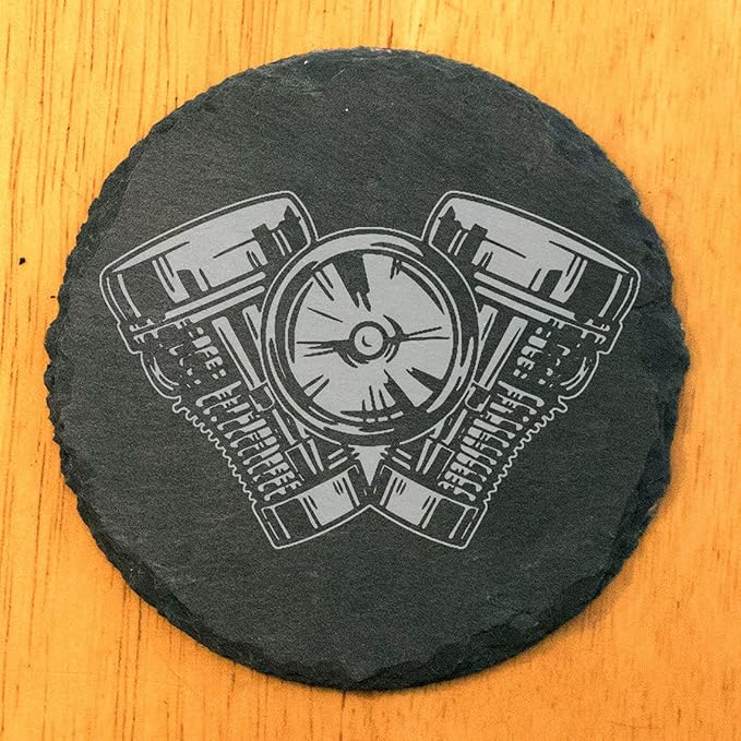 Power & Protection: V-Twin Engine Coasters for Your Ride - Round Slate - Set of 5