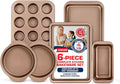 BAKKEN 6-Piece Kitchen Baking Pan Set - Commercial Grade Carbon Steel Bakeware, With Nonstick Coating, Stackable and Space-saving Design, PFOA, PFOS, PTFE Free, Oven Safe Tray (Up To 450°F), Brown