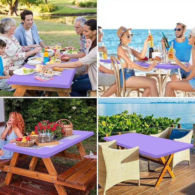 homing Rectangle Table Cloth Cover, Waterproof Polyester Elastic Fitted Tablecloth, Fits for 4 Foot Folding Tables, Washable Table Protector for Picnic, Camping, Outdoor (Lavender, 24" x 48")