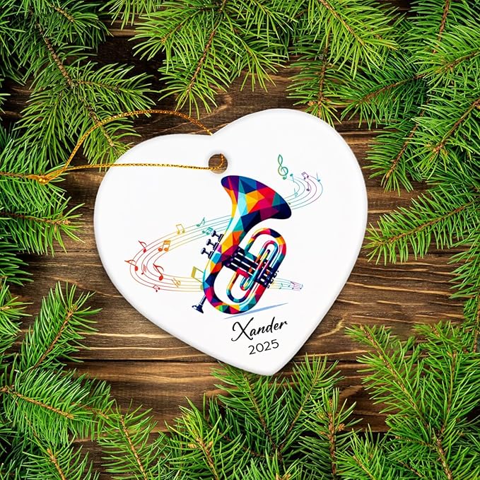 Cornet Musical Christmas Ceramic Ornament Tree Hanging, Personalized Music Lover Ornaments 2025, Name & Year Cornet Ornament Gifts for Instrument Player, Custom Instrumentalist Ceramic Ornaments Xmas