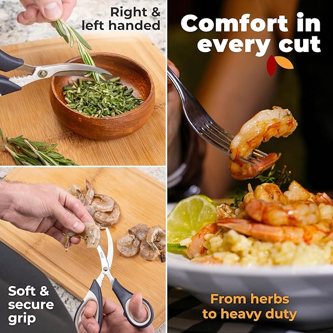 Kitchen Shears by Gidli - Liftime Replacement Warranty* - Includes Seafood Scissors As a Bonus - Heavy Duty Utility Stainless Steel All Purpose Ultra Sharp Scissors for Food/Cooking