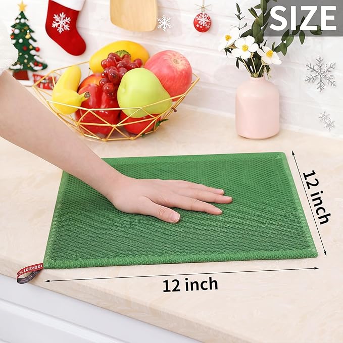 Homaxy 100% Cotton Waffle Weave Kitchen Dish Cloths, Ultra Soft Absorbent Quick Drying Dish Towels, 12 x 12 Inches, 8-Pack, Grass Green