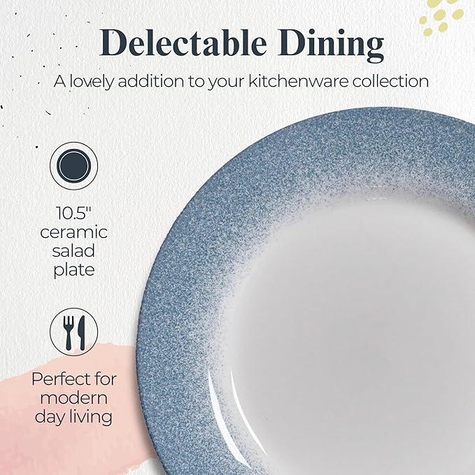 Portmeirion Potter's Mist Dinner Plate (Set of 4) - 10.5-Inch Stackable Earthenware Plates - Microwave & Dishwasher Safe, Handcrafted Dinnerware for Casual & Formal Table Settings (Blue Mist)