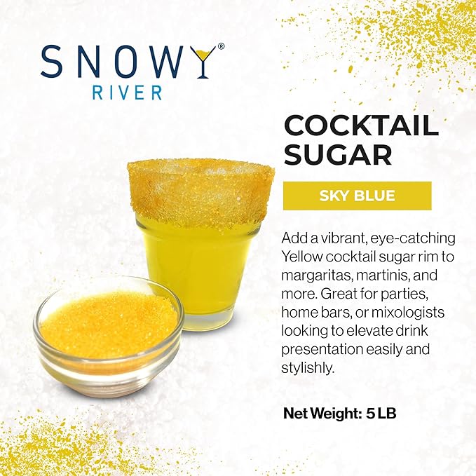 Snowy River Yellow, Cocktail & Margarita Sugar Rimmer - Vibrant Naturally Colored Sugar for Cocktail Rimming, Baking & Decorating, Medium Crystal - 80oz