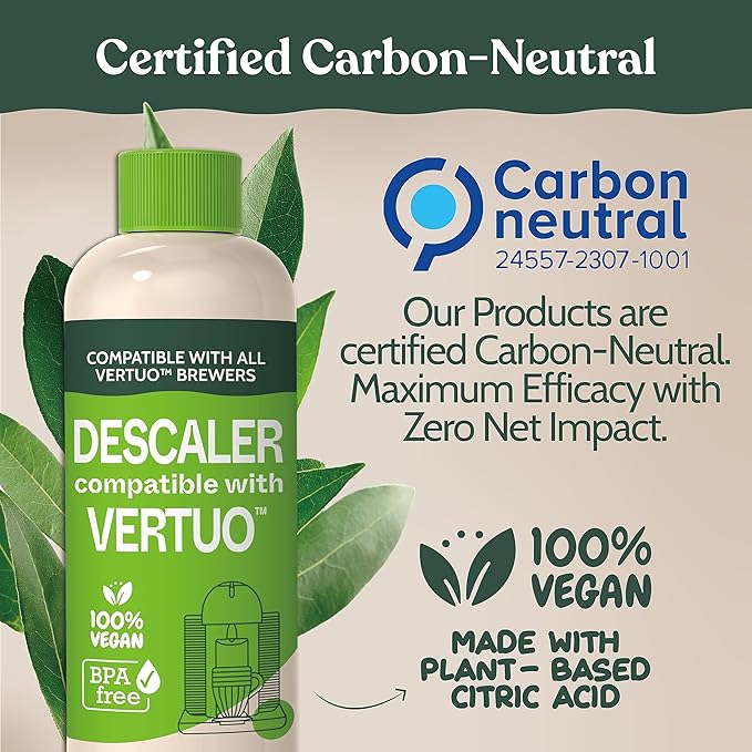 Roobi Nespresso Compatible Vertuo Cleaning & Descaling Kit. Includes 1 Bottle of Descaling Solution, 6 Cleaning Tablets and 1 Reusable Pod. Carbon Neutral Vertuoline Maintenance Kit. 6 Month Supply.
