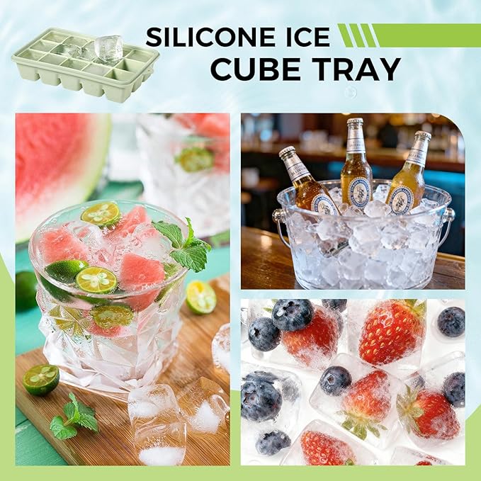 Silicone Ice Cube Trays with Lid, Set of 4, Easy Release Ice Molds, Reusable and Stackable Ice Trays for Freezer for Cocktail, Whiskey, Baby Food, BPA Free (gray)