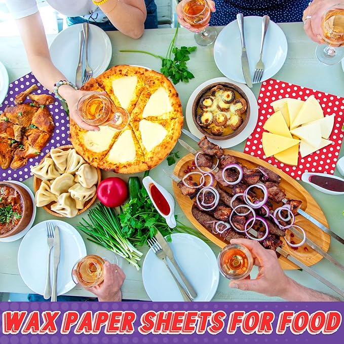 Fulmoon 600 Sheets Waxed Deli Paper Sheets for Food 12 x 12 Inch Polka Dot Dry Wax Paper Greaseproof Food Basket Liners Sandwich Wraps for Wrapping Bread Baking BBQ Picnic Party (Multicolor)