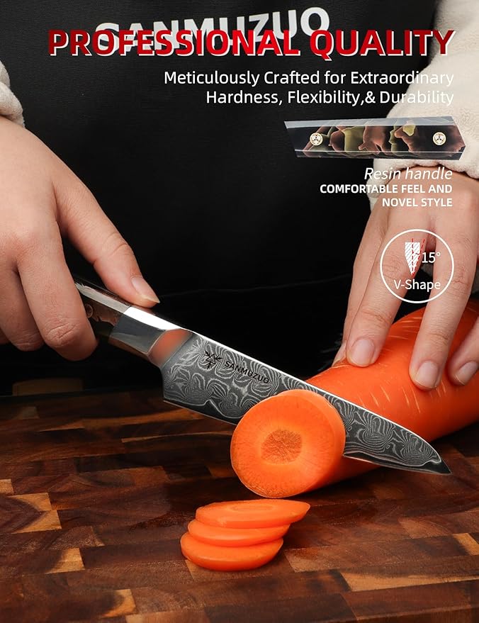 Kitchen Utility Knife 5 Inch, Professional Kitchen Chef Knife, Ultra Sharp Damascus Powder Steel with Full-tang Resin Handle, Bi Series