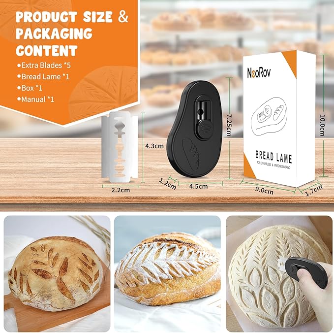 Extractable & Magnetic Bread Lame Dough Scoring Tool - Professional Sourdough Scoring Tool - Sourdough Bread Baking & Bread Scoring Tool - Scoring Patterns booklet & 5 Razor Blades (Black)