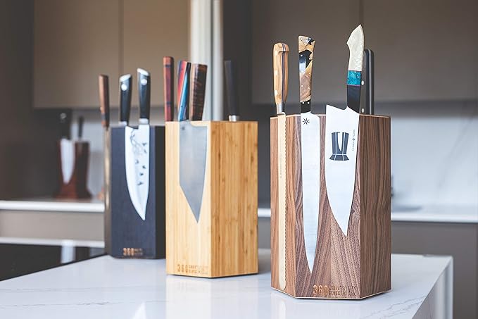 360KnifeBlock® MAX (black) ROTATING Magnetic Knife Block - MAX 12" tall with an array top slots SeriousEats/Food&Wine/ATK BEST Universal Knife Block - handmade in Washington