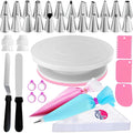 Riccle 88 pcs Cake Decorating Kit with Pink Cake Turntable - Includes 50 Disposable + 2 Reusable Piping Bags and Tips Set, 24 Icing Piping Tips, 2 Spatulas, 3 Icing Comb Scraper, Baking Supplies