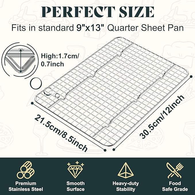 Cooling Racks for Cooking and Baking - 8.5"x12" Oven Safe Premium Stainless Steel Heavy Duty Baking Rack Tight-Wire, Fits Quarter Sheet Pan for Roasting & Grilling & Cooking - 1 Pack