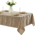 Newbridge Barcelona Luxury Damask Fabric Tablecloth, 52” Wide x 70” Rectangle, Golden Beige, 100% Polyester, No Iron, Soil Resistant Dining Room, Party and Banquet Table Cover