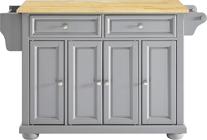 Crosley Furniture Alexandria Wood Top Rolling Kitchen Island Storage Cart, Microwave Stand, Spice Rack, Gray