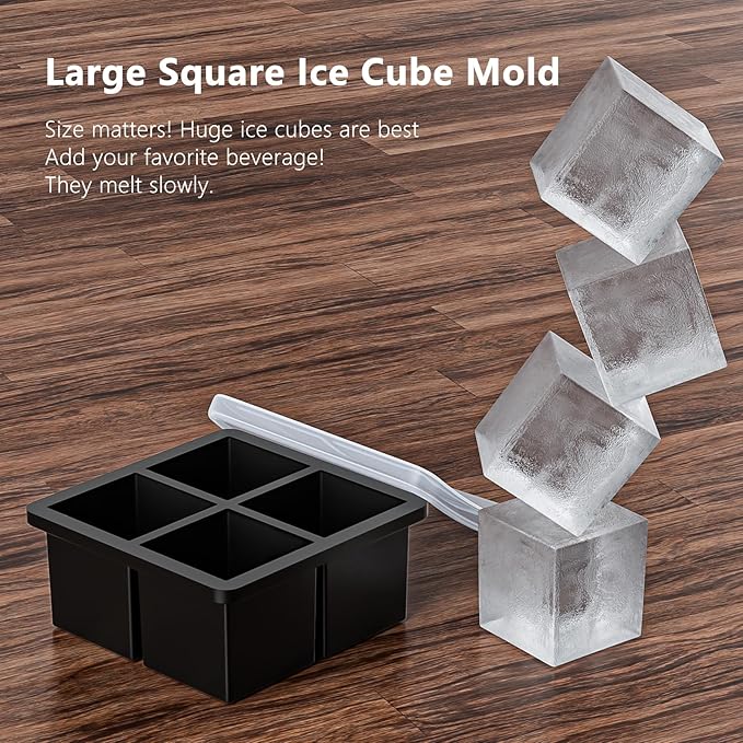 Bangp Large Ice Cube Tray for Whiskey,Silicone Ice Cube Trays 2 Pack,Large Ice Cube Molds with Leak Proof Removable Lid,Square Ice Cube Tray for Whisky and Cocktail