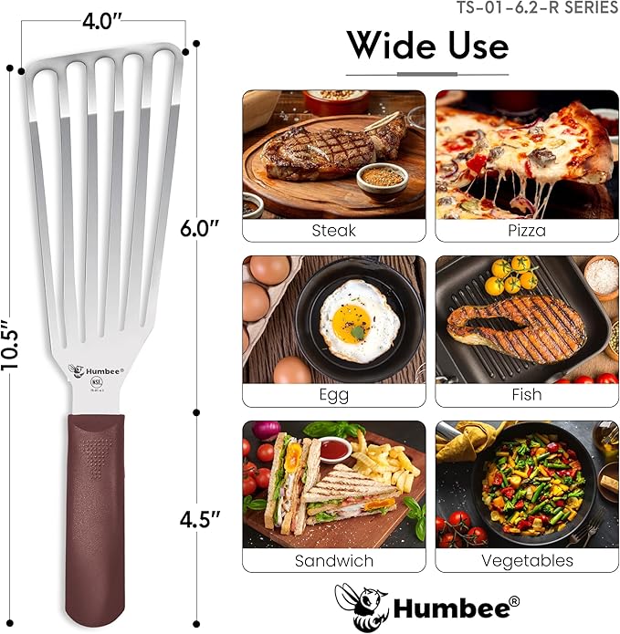 6 Inches Fish Turner, Slotted Fish Spatula Dishwasher Safe NSF, Shovel Brown