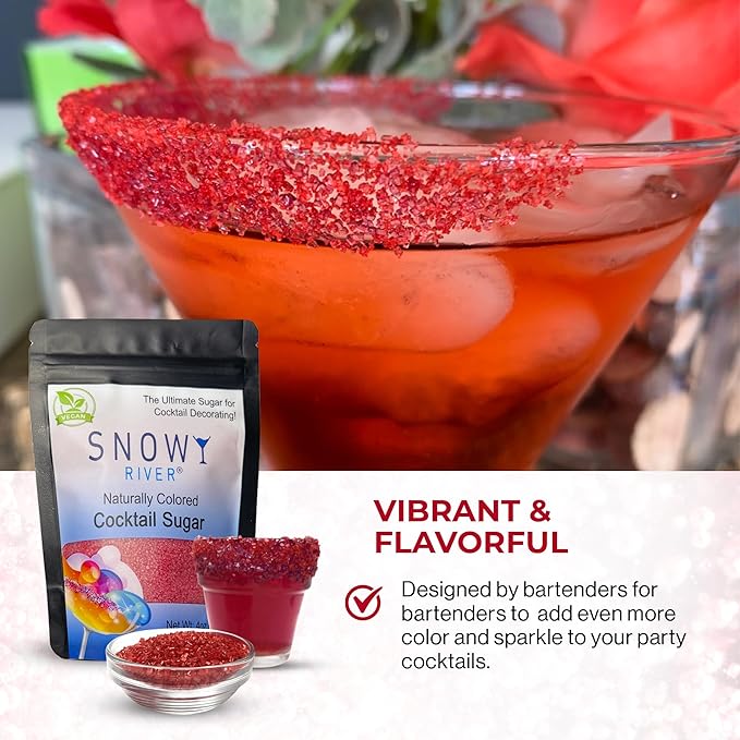 Snowy River Red, Cocktail & Margarita Sugar Rimmer - Vibrant Naturally Colored Sugar for Cocktail Rimming, Baking & Decorating, Medium Crystal - 4oz