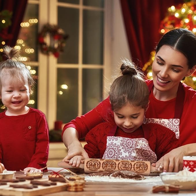 17" Premium Wooden Rolling Pins for Baking with Nativity Embossed Designs | 3mm Deep Springerle Cookie Molds | Christmas Rolling Pin & Baking Gifts for Women | Includes 3-in-1 Cleaning Brush