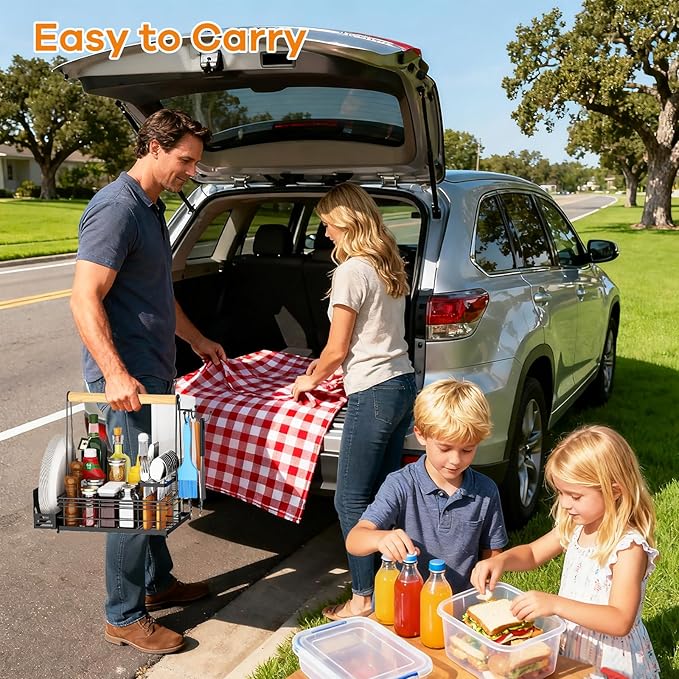 Grill Caddy, BBQ Caddy with Paper Towel Holder & Utensil Holder, Picnic Caddy Organizer for Outdoor Cooking, Tailgating, Camping | Must-Have for Patio, RV, Camper