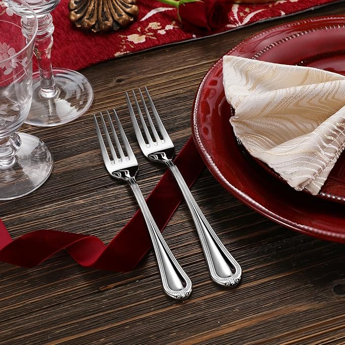 KEAWELL Pearl Edge 8-Piece Premium Fork Set, 18/10 Stainless Steel, Fine Silverware with Mirror Finish, Dishwasher Safe (8, 8" Dinner Forks)