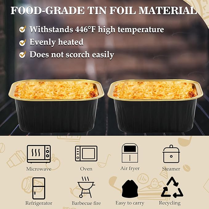 Mini Cake Pans With Lids, BAKINGPAK 30PCS 5OZ Square Mini Aluminum Pans Disposable Aluminum Foil Cupcake Cups Individual Cake Pans with Lids for Children Party Wedding Party,Black Gold