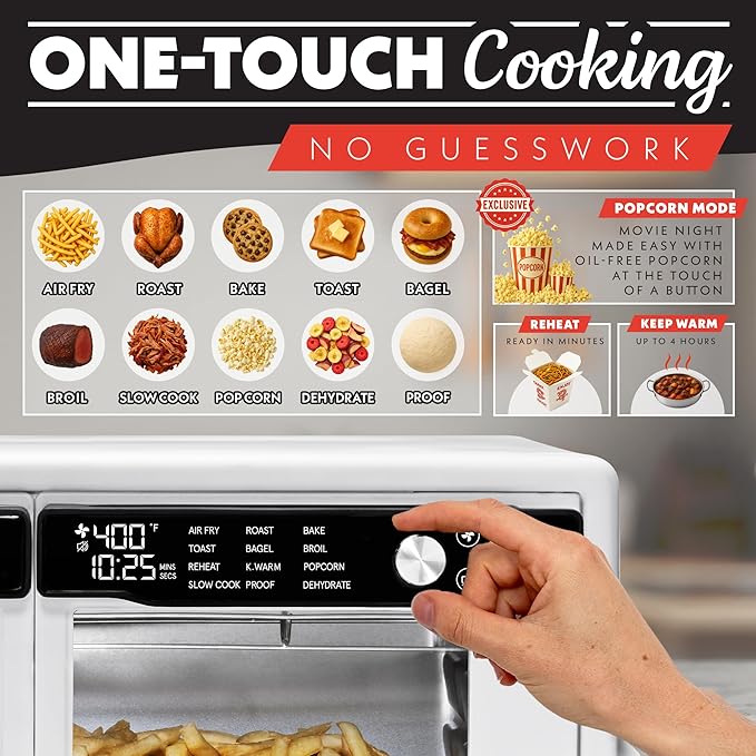Gourmia French Door Digital Air Fryer Oven - XL 37QT Capacity, 12 Presets, FryForce 360° Tech, Dehydrate, Proof, Slow Cook, Fits 13” Pizza, 1700W, White