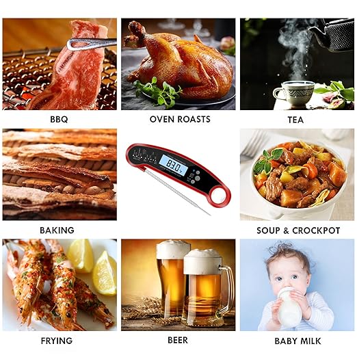 Cooking Thermometer,IP67 Waterproof Digital Meat Thermometer with Backlight, Calibration & Hold Function，Food Thermometer for Cooking,Outdoor Grilling,Candy Making