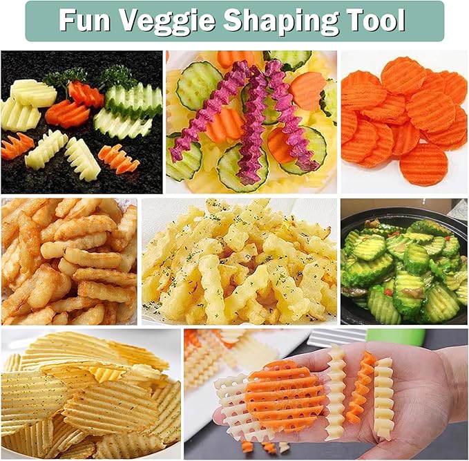 FANTEXY Crinkle Cutter for Veggies Potato Cutter for Fries, Stainless Steel Blade, Potato Slicer French Fry Crinkle Cutter, Crinkle Chopper Wavy Cutting Tool for Potatoes Carrots Cucumbers