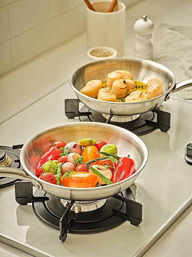 5-ply Stainless Steel Frying Pan 8inch, Full 5-Ply Clad Construction Professional Grade Pan, Brushed Finish, Induction Cooking Pan, Oven Safe, Dishwasher Safe