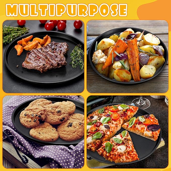 Pizza Pans 10.23/11.4/12.1 Inches Set of 3 Black Stainless Steel Non Stick Pizza Baking Pans Tray Round Serving Plate for Pie Cookie Cake Baking Grilling
