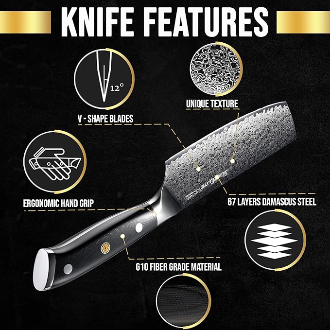 SliceElite Elite Series 7 Inch Nakiri Knife Damascus VG10 Core Forged G10 Handle Polymer Guard Japanese Chef Vegetable Chopping Cleaver Kitchen Knife Sharp Cutting Cooking Tomato Butcher Tool