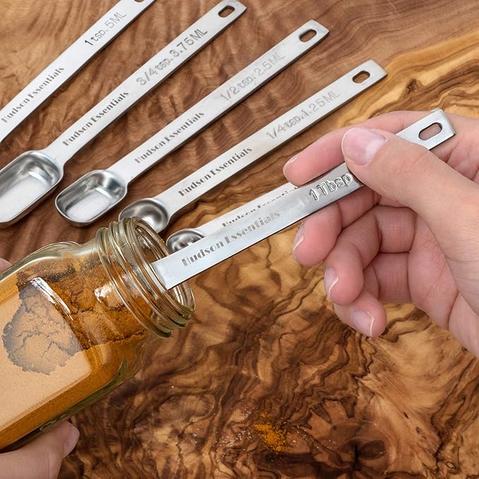 Hudson Essentials Stainless Steel Measuring Spoons Set for Dry or Liquid - Fits in Spice Jars - Set of 7