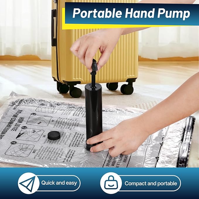 Travel Vacuum Bags for Luggage with Hand Pump,Vacuum Seal Bags for Clothing,Packing Cubes Compression,Cruise Ship and Travel Essentials(Combo 6 Pack)