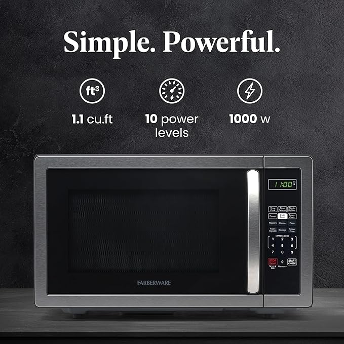 Farberware FMWO11AHTBKB 1.1 Cu. Ft. Countertop Microwave Oven, Stainless Steel