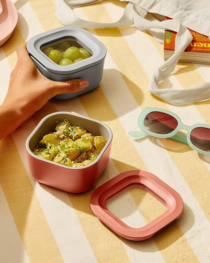 Caraway Mini Food Storage 9pc Set - Glass Storage Containers for Food - Non-Toxic Ceramic-Coated Glass - Air Release Technology - Compact & Stackable Design - Sage