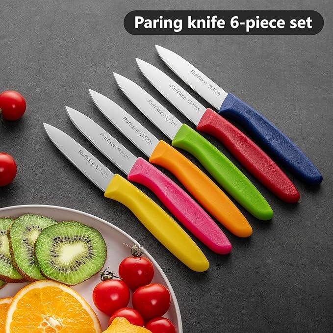Paring Knife Fruit Knife Set (6 Pieces), Ultra Sharp Stainless Steel Vegetable and Fruit Knife with PP Plastic Ergonomic Handle for Cutting Fruits and Vegetables.